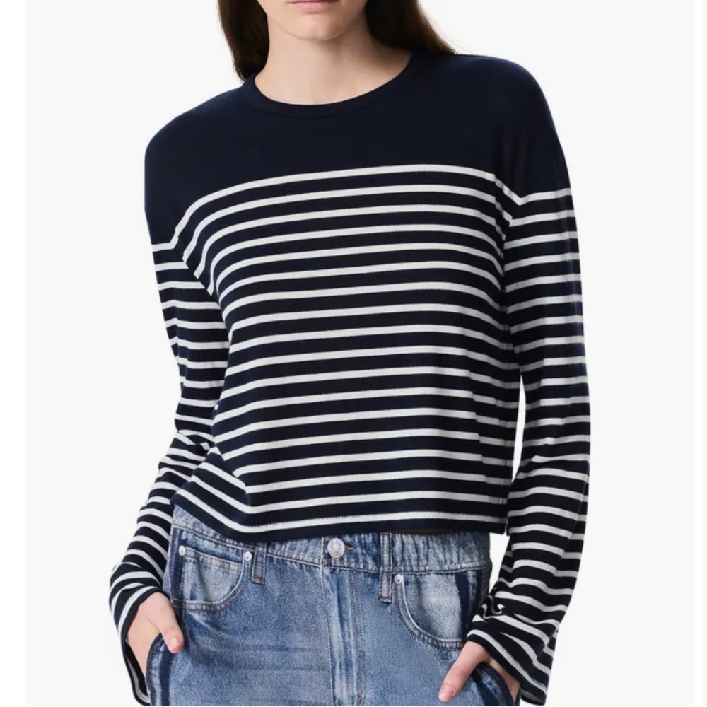 rag & bone Navy and White Striped Long Sleeve Top